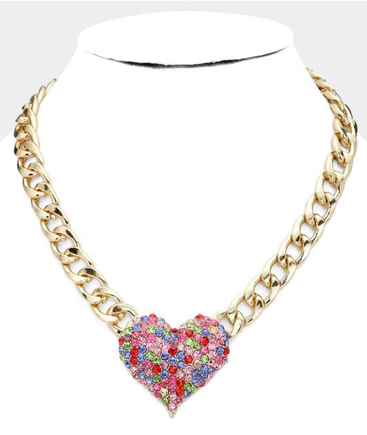 Multi color pavae heart necklace