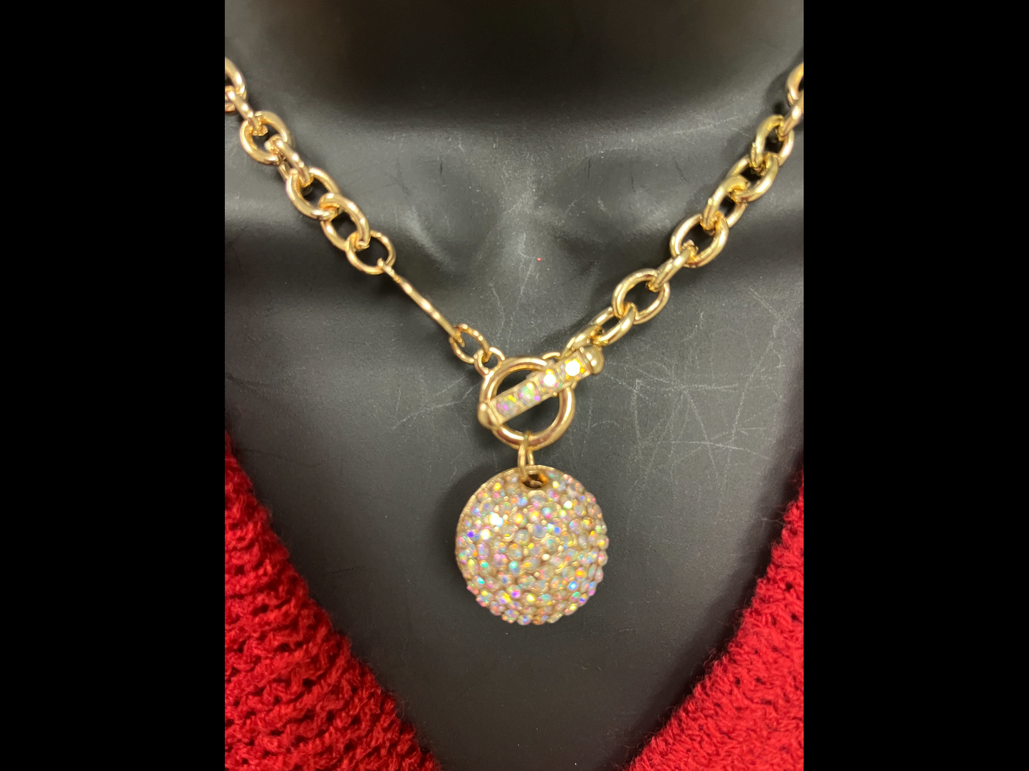 Toggle gold iridescent  disco ball necklace