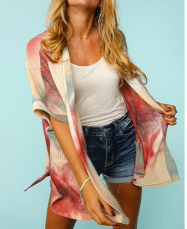 Tye dye short sleeved cardigan