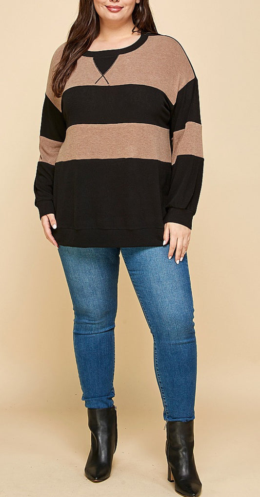 Plus size.   Color block pull over