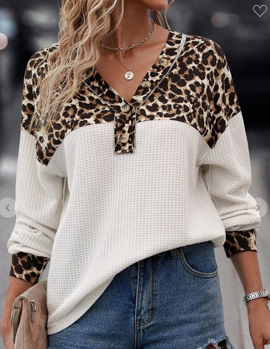 Soft waffle button down with cheetah