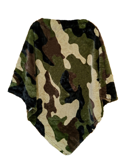 Faux fur camouflage pullover poncho