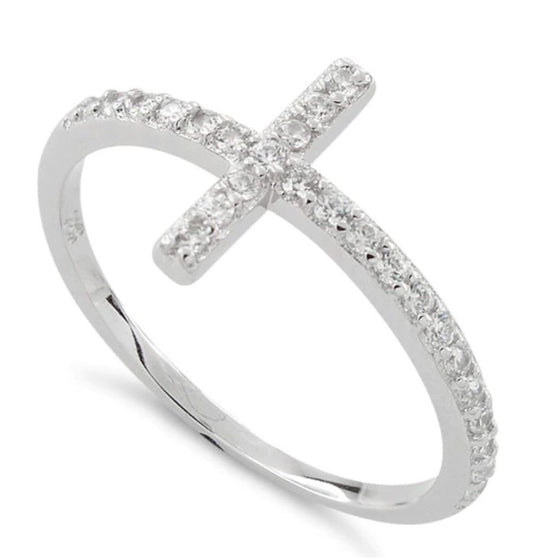 Sterling silver rhinestone cross ring